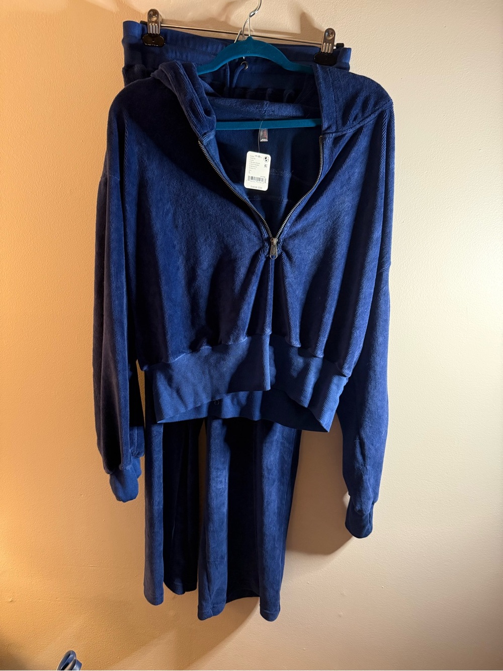 FP Movement by Free People Navy Velour Zip Hoodie & Joggers Set